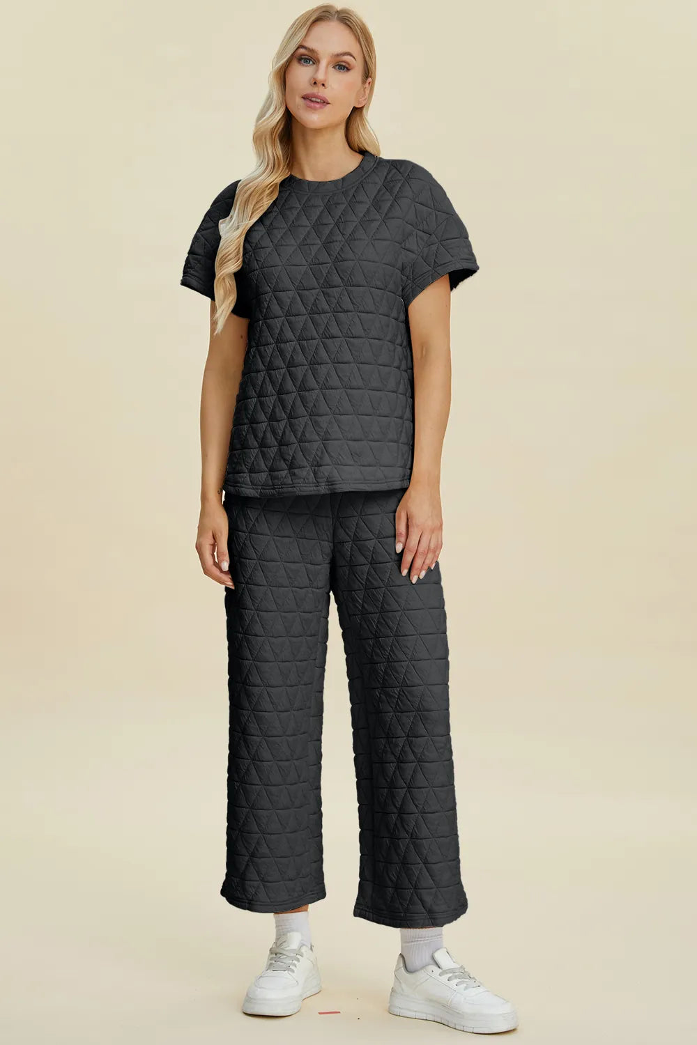 Texture Round Neck Short Sleeve Top and Pants Set — Livostyle