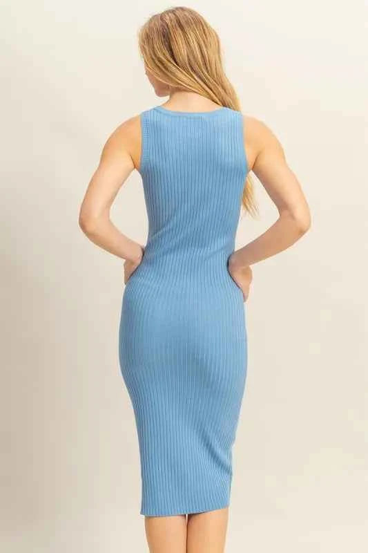 HYFVE Ribbed Round Neck Sleeveless Knit Midi Dress