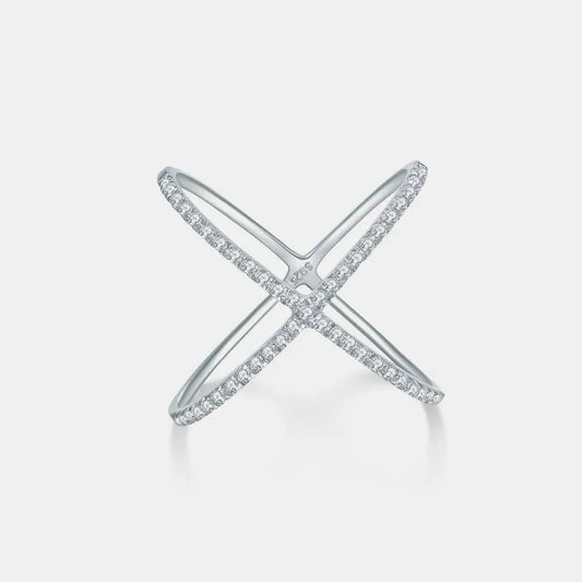 925 Sterling Silver Moissanite Crisscross Ring — square view — Livostyle