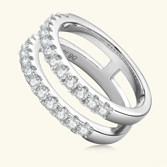 925 Sterling Silver Moissanite Double Layered Ring — square view — Livostyle