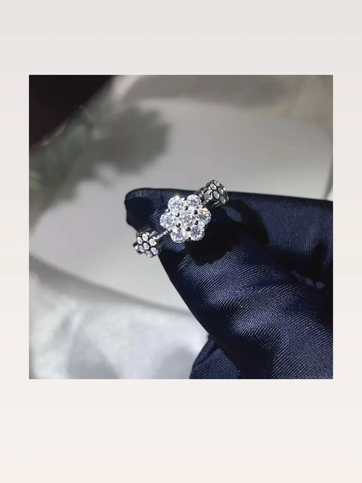 925 Sterling Silver Moissanite Flower Ring — styled showcase — Livostyle