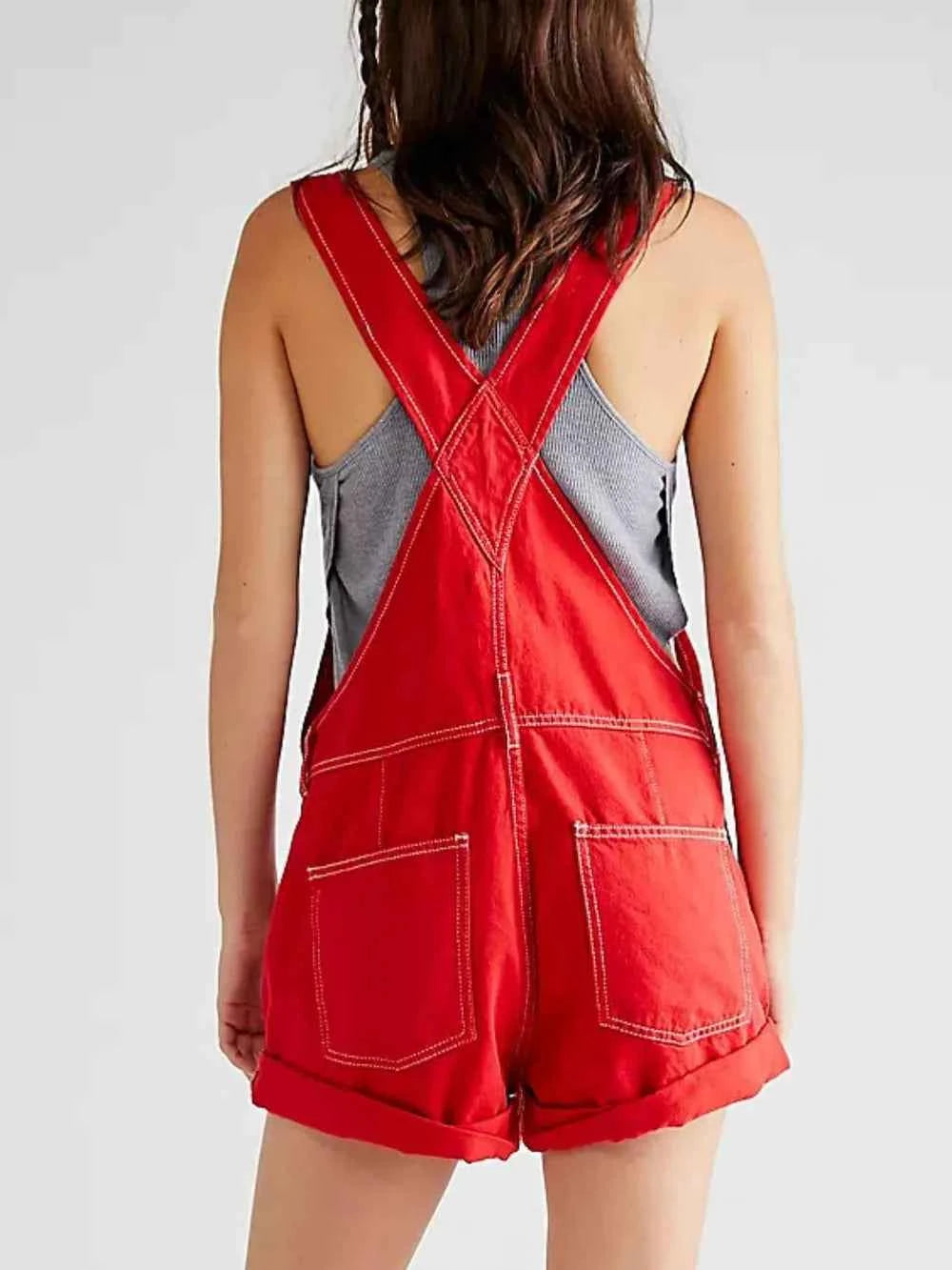 Wide Strap Square Neck Denim Overalls