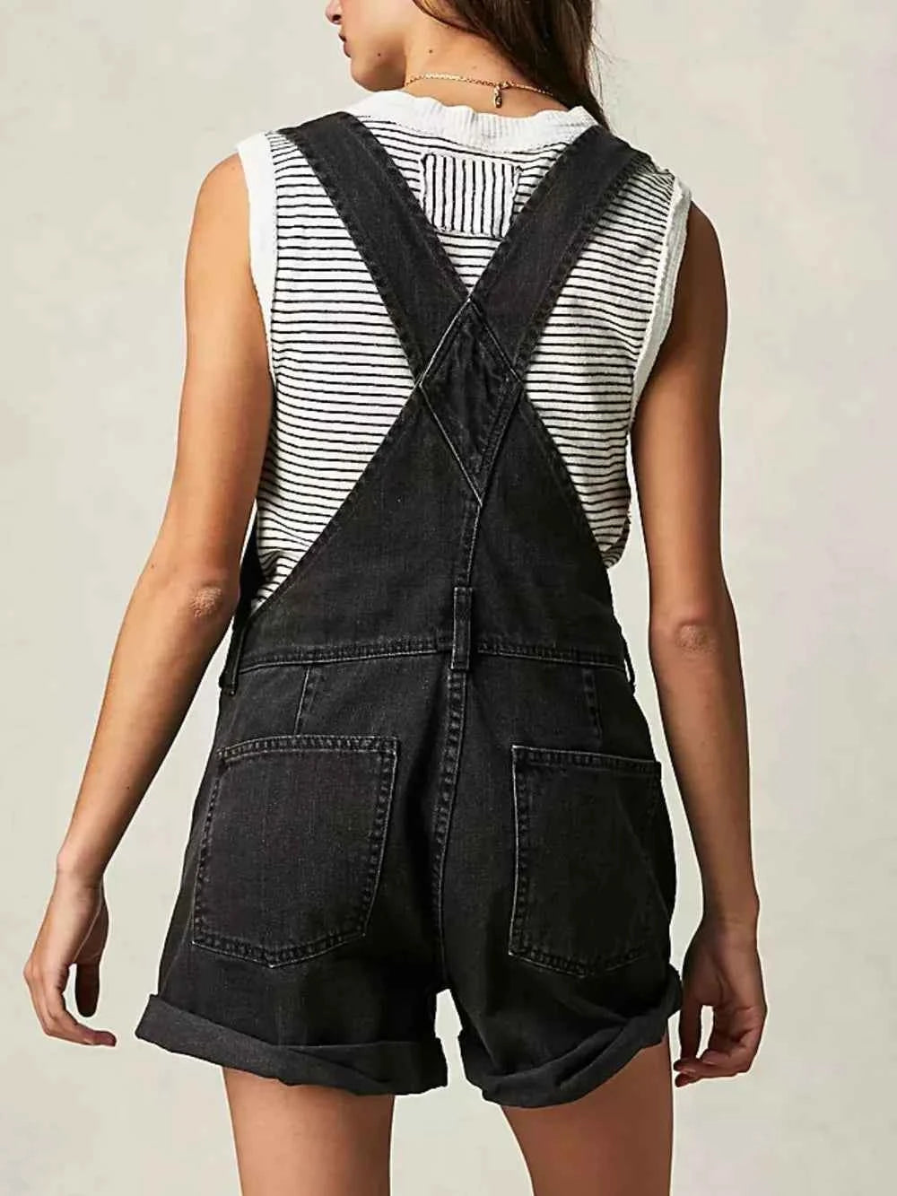 Square Neck Wide Strap Denim Overalls
