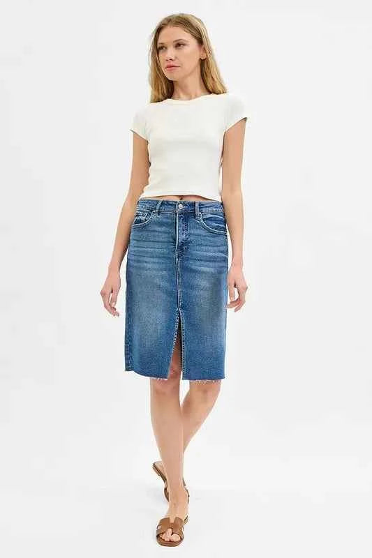 RISEN Full Size High Rise Front Slit Pencil Skirts Plus Size