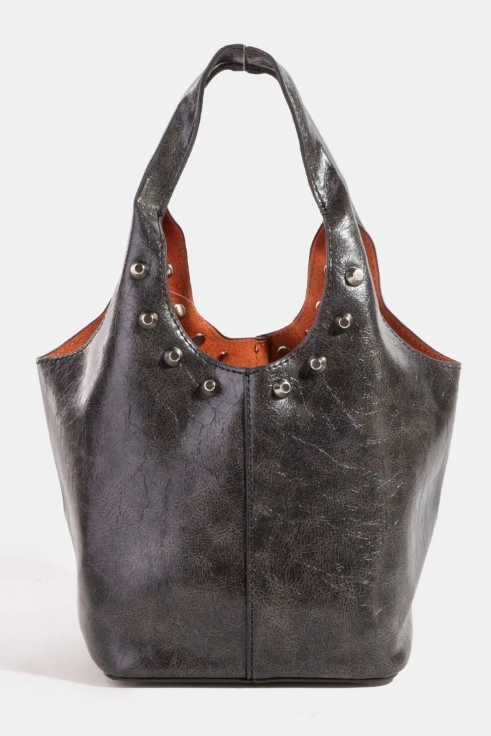 Weathered Faux Leather And Studs Bucket Bag — Livostyle