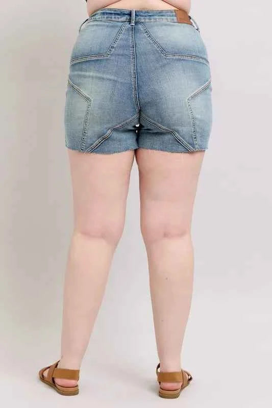 Judy Blue Full Size High Waist Star Seam Detail Denim Shorts Plus Size