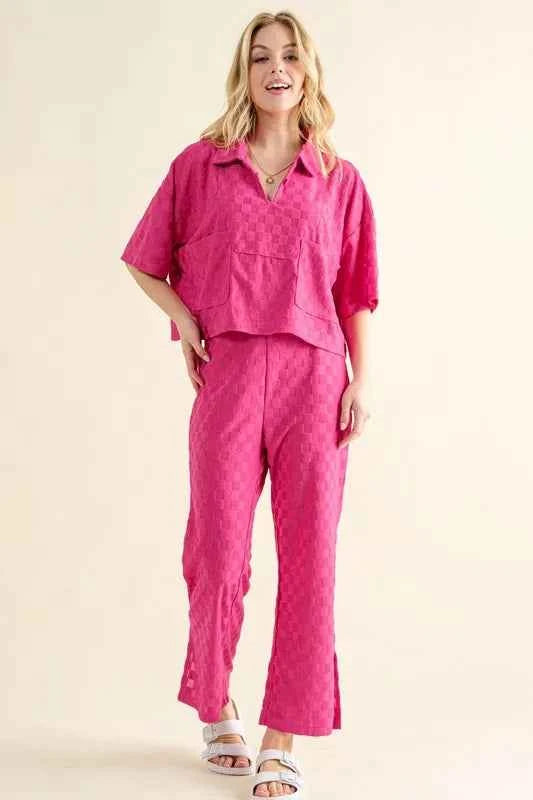 And The Why Brushed Texture Checker Board Pattern Casual Pants