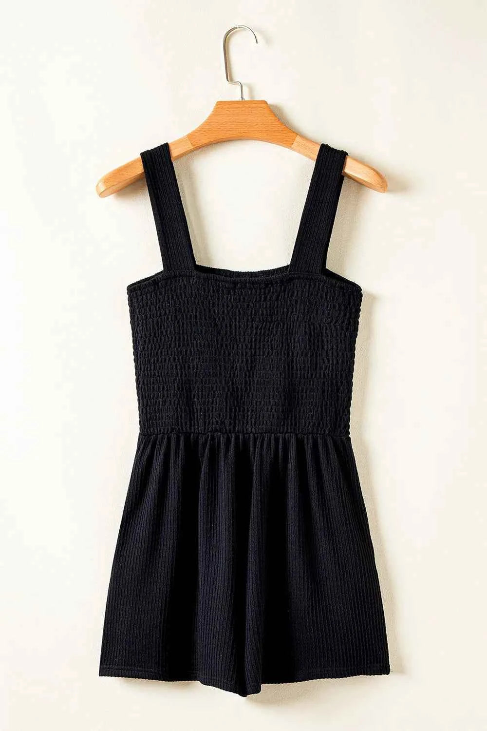 Smocked Bust Textured Knit Sleeveless Romper