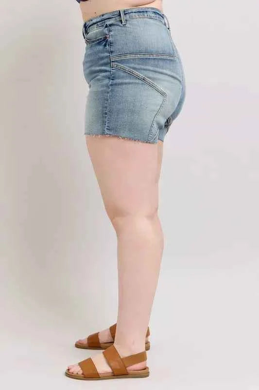 Judy Blue Full Size High Waist Star Seam Detail Denim Shorts Plus Size