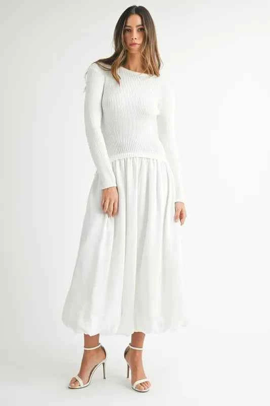 MABLE Ribbed Poplin Mix Midi Sweater Dress