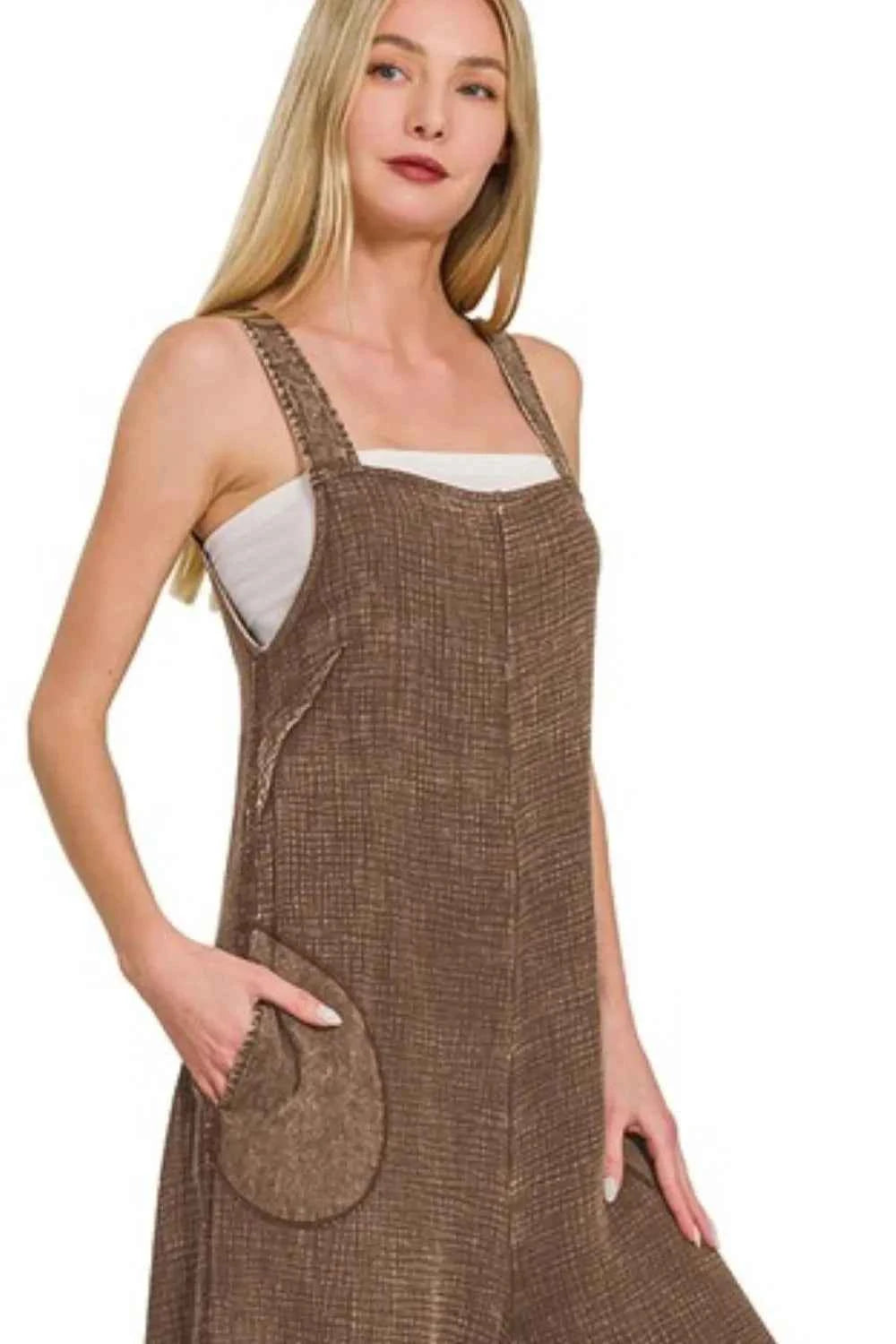 Zenana Double Gauze Washed Wide Leg Overalls