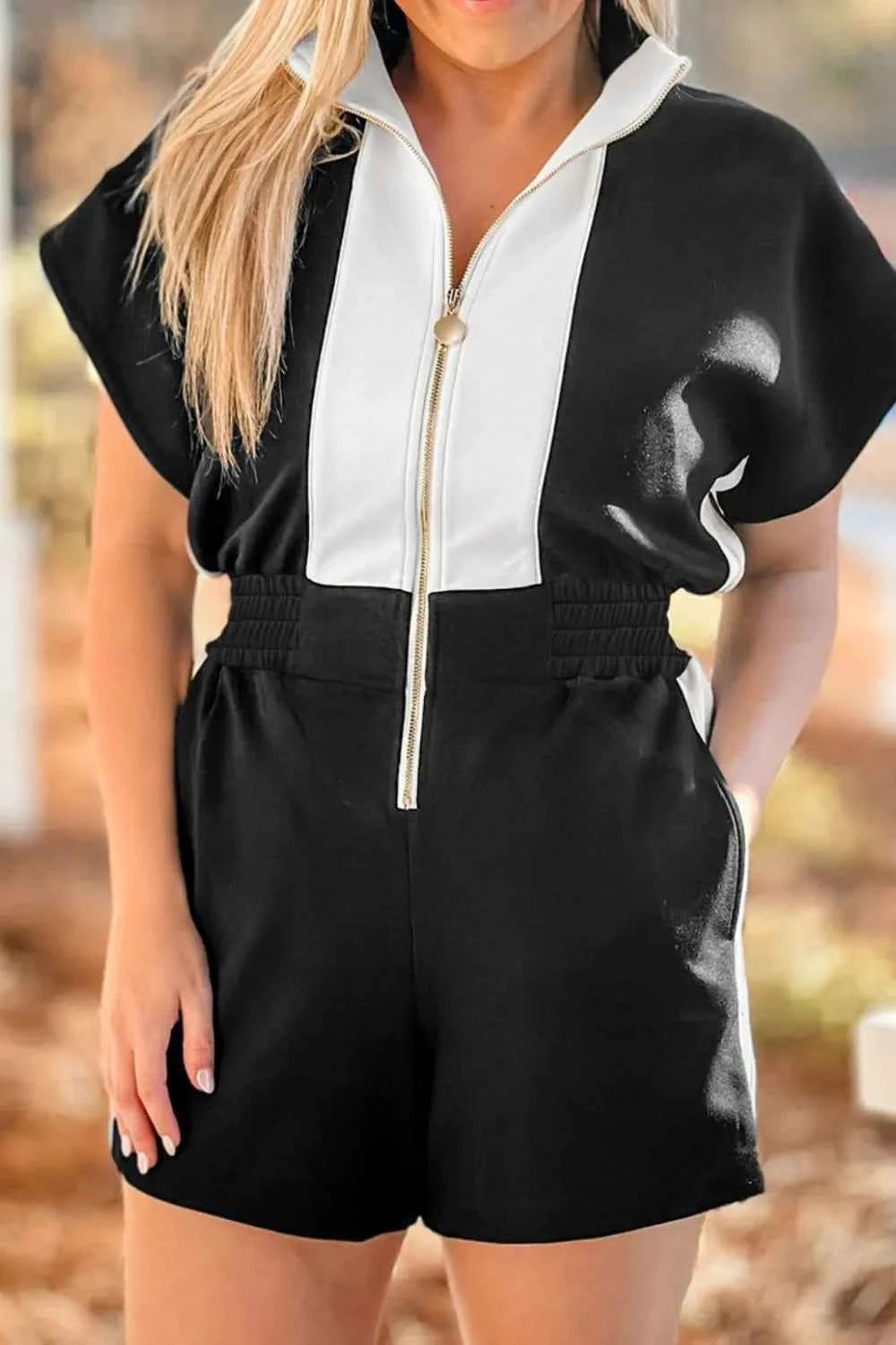 Half Zip Short Sleeve Romper