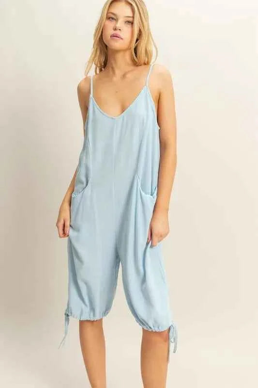 HYFVE V-Neck Pocket Detail Side Tie Hem Romper