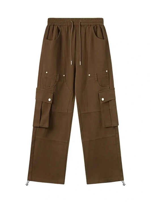 Men's Casual Cargo Drawstring Pants with Multi-Pockets