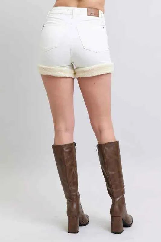 Judy Blue Full Size High Waist Shearling Cuff Denim Shorts Plus Size