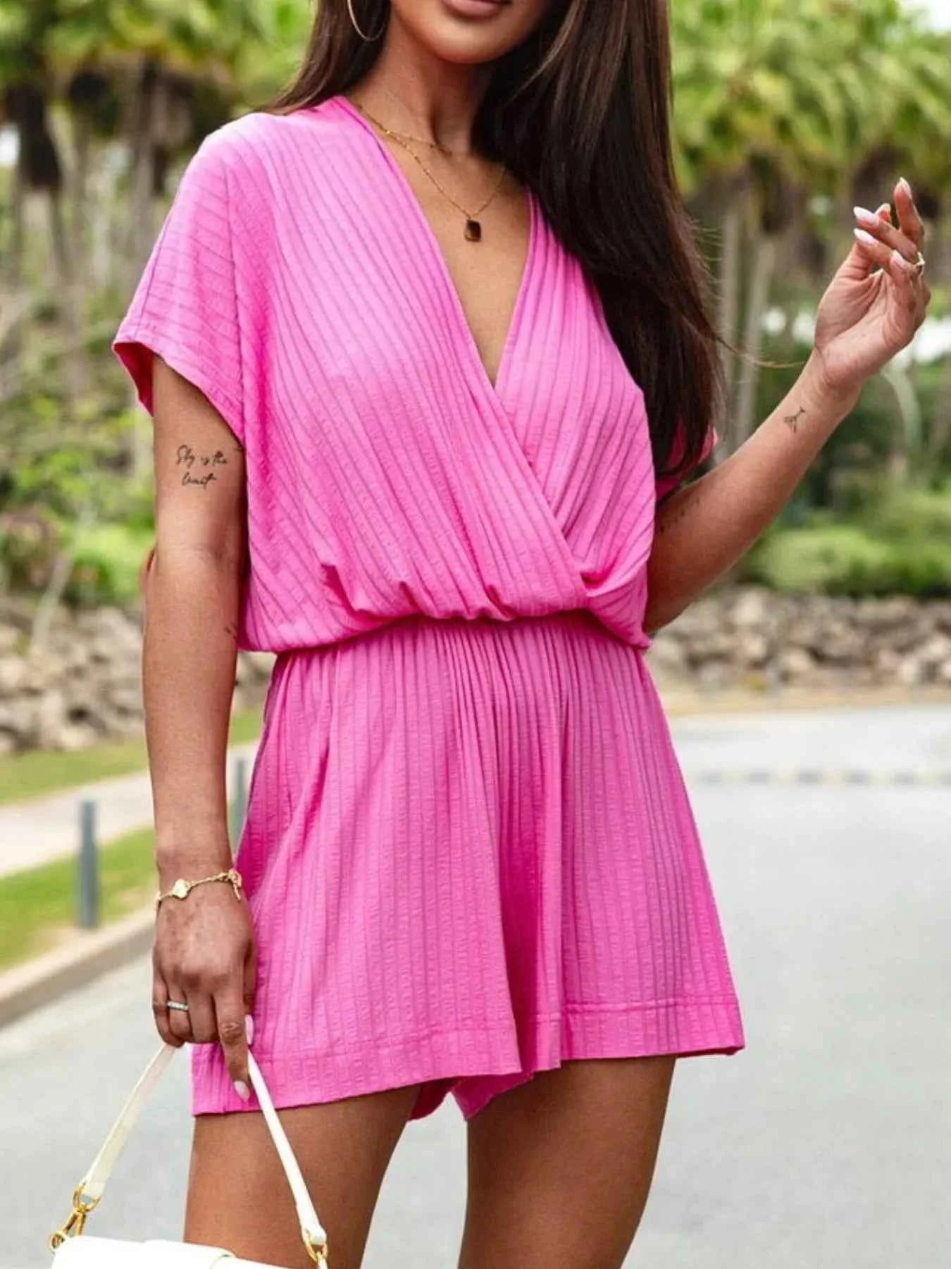 Surplice Short Sleeve Romper