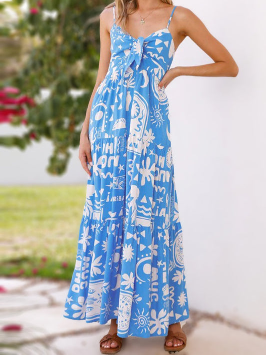 Printed Tie-Front Maxi Dress