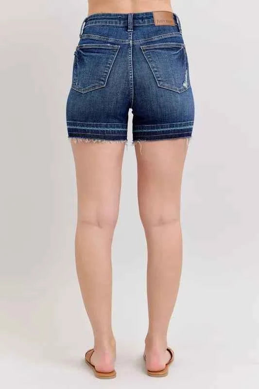 Judy Blue Full Size High Waist Tummy Control Destroy Release Hem Denim Shorts Plus Size
