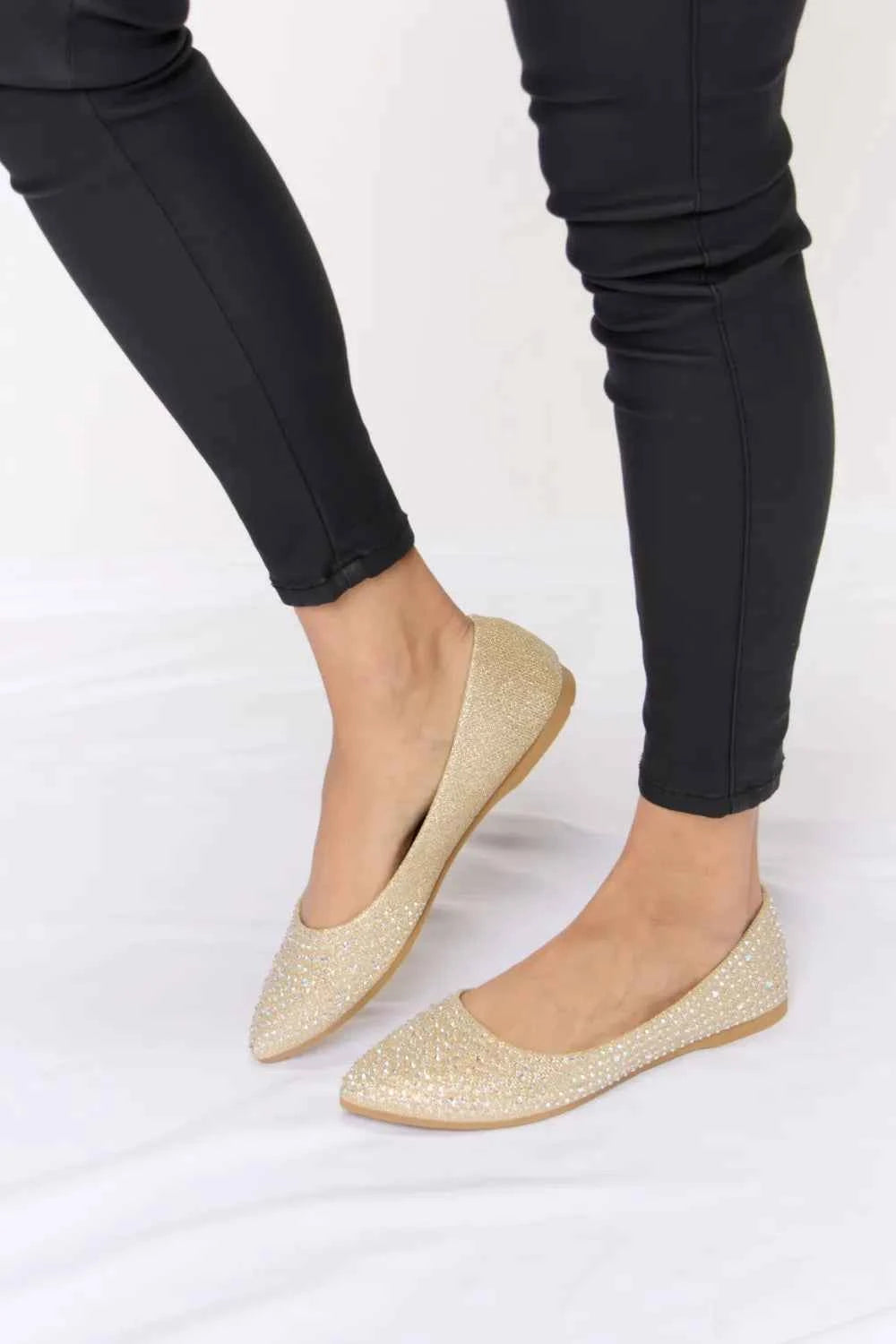 Elegant Rhinestone Embellished Flat Point Toe Slip-Ons by Forever Link