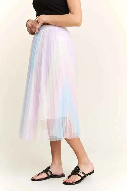 ADORA  Unicorn Pleated Mesh Flare Midi Skirt
