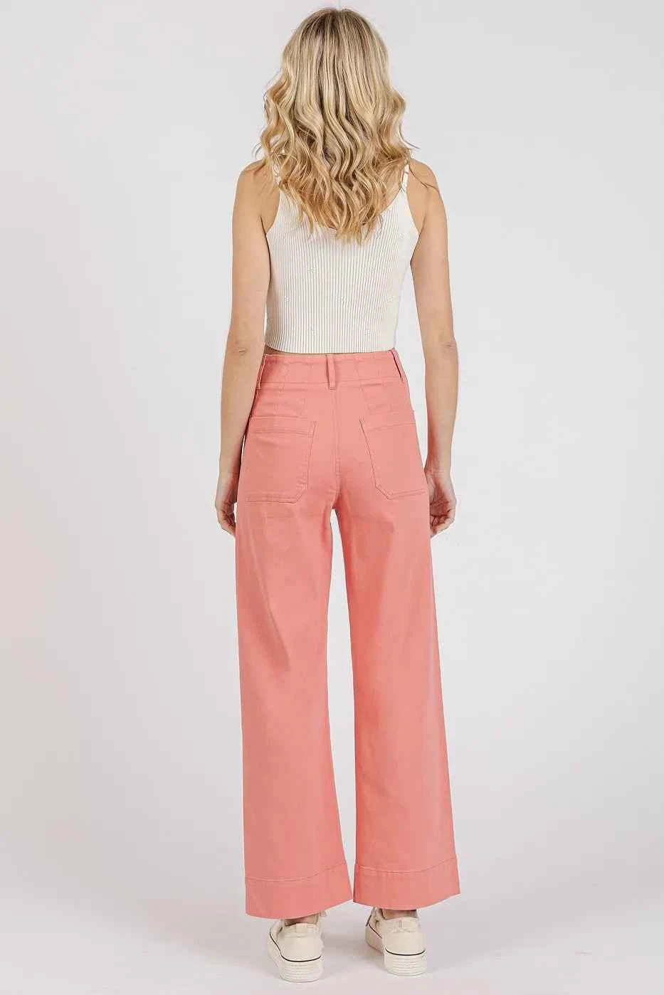 Mittoshop Twill Patch Pocket High Rise Wide Leg Pants