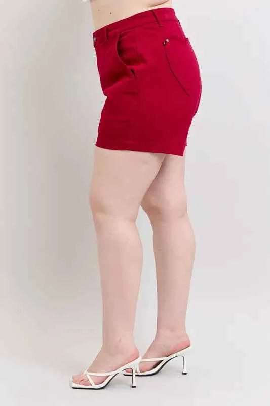 Judy Blue Full Size High Waist Tummy Control Garment Dyed Heart Shaped Denim Shorts Plus Size
