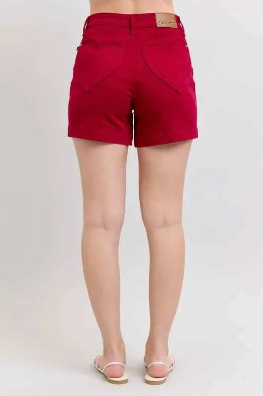 Judy Blue Full Size High Waist Tummy Control Garment Dyed Heart Shaped Denim Shorts Plus Size