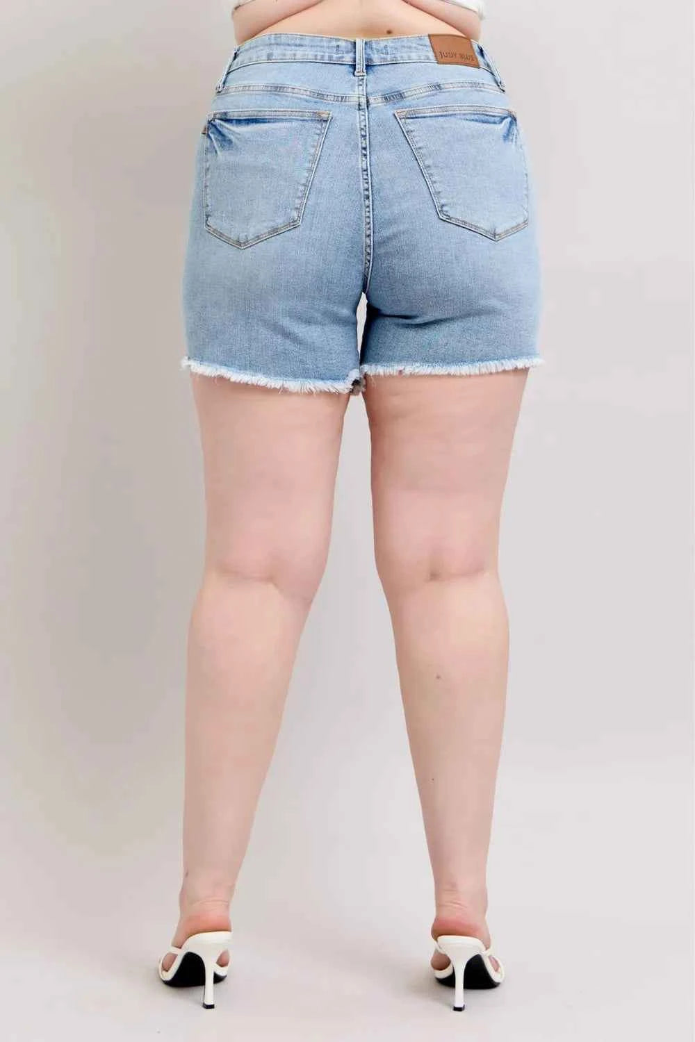 Judy Blue Full Size Tummy Control Raw Hem Denim Shorts Plus Size