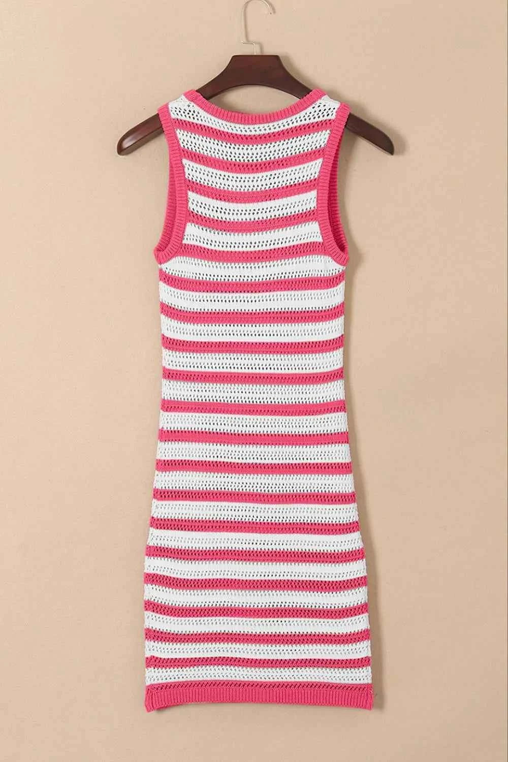 Stripe Hollowed Knit Sleeveless Sweater Dress