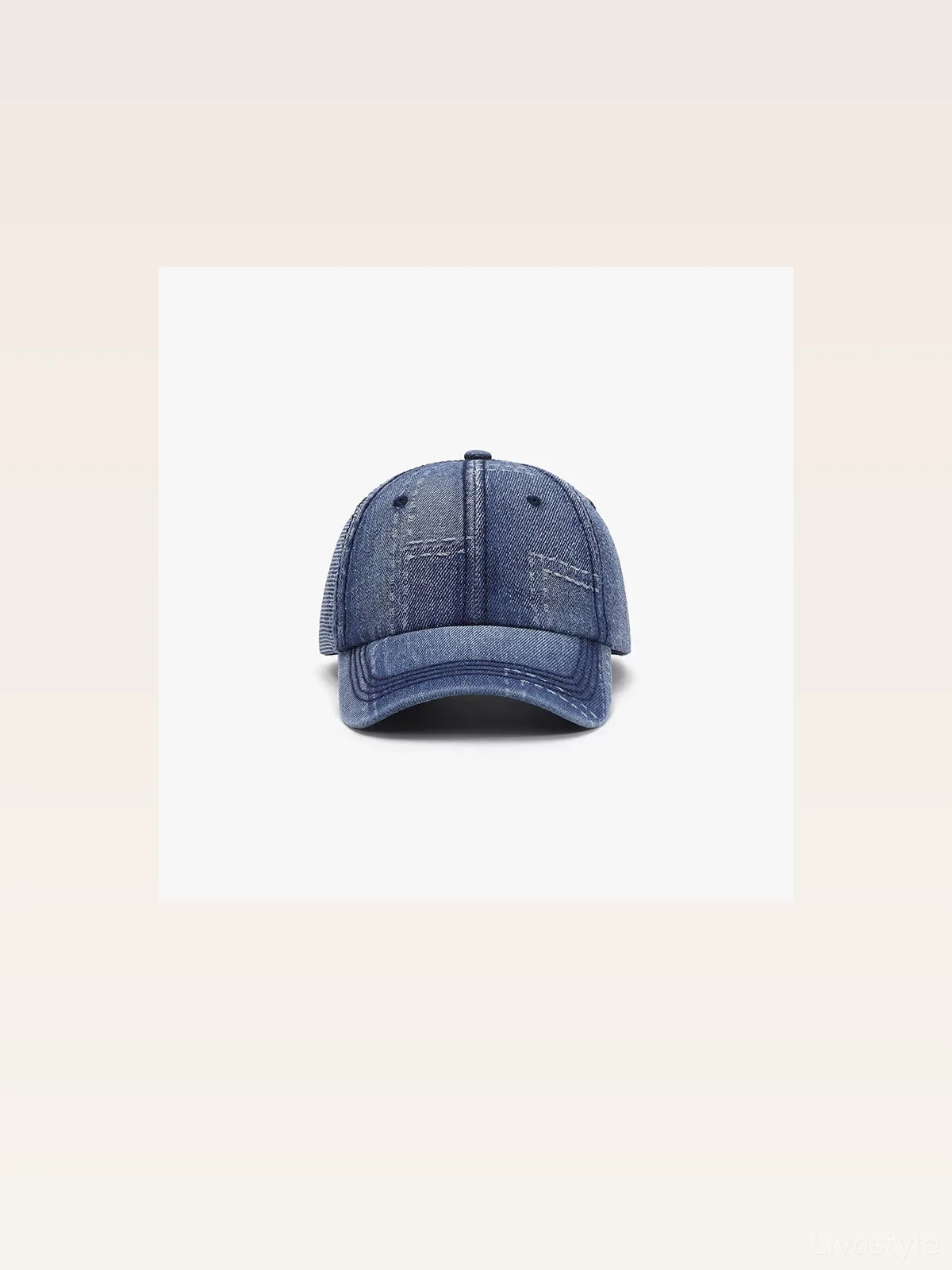 Blue Denim Patchwork Cotton Baseball Cap — styled showcase — Livostyle