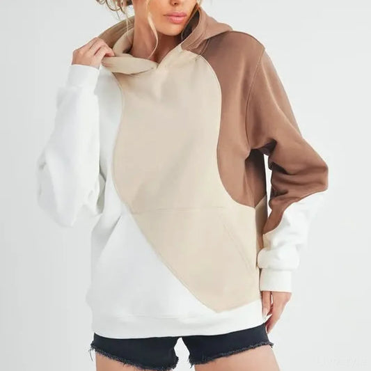 Fashionable Color Block Hoodie with Functional Kangaroo Pock — square view — Livostyle