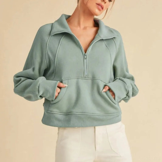 Versatile Half-Zip Raglan Sweatshirt with Kangaroo Pocket — square view — Livostyle