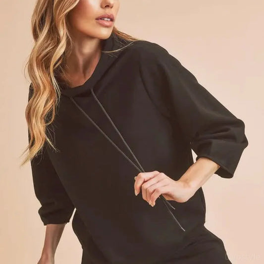 Versatile Lightweight Mock Neck Sweatshirt with Drawstring — square view — Livostyle