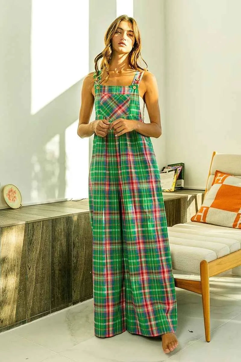 BiBi Multi Color Check Plaid Overall