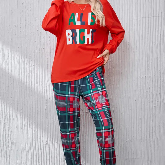 Round Neck Top and Plaid Pants Lounge Set — square view — Livostyle