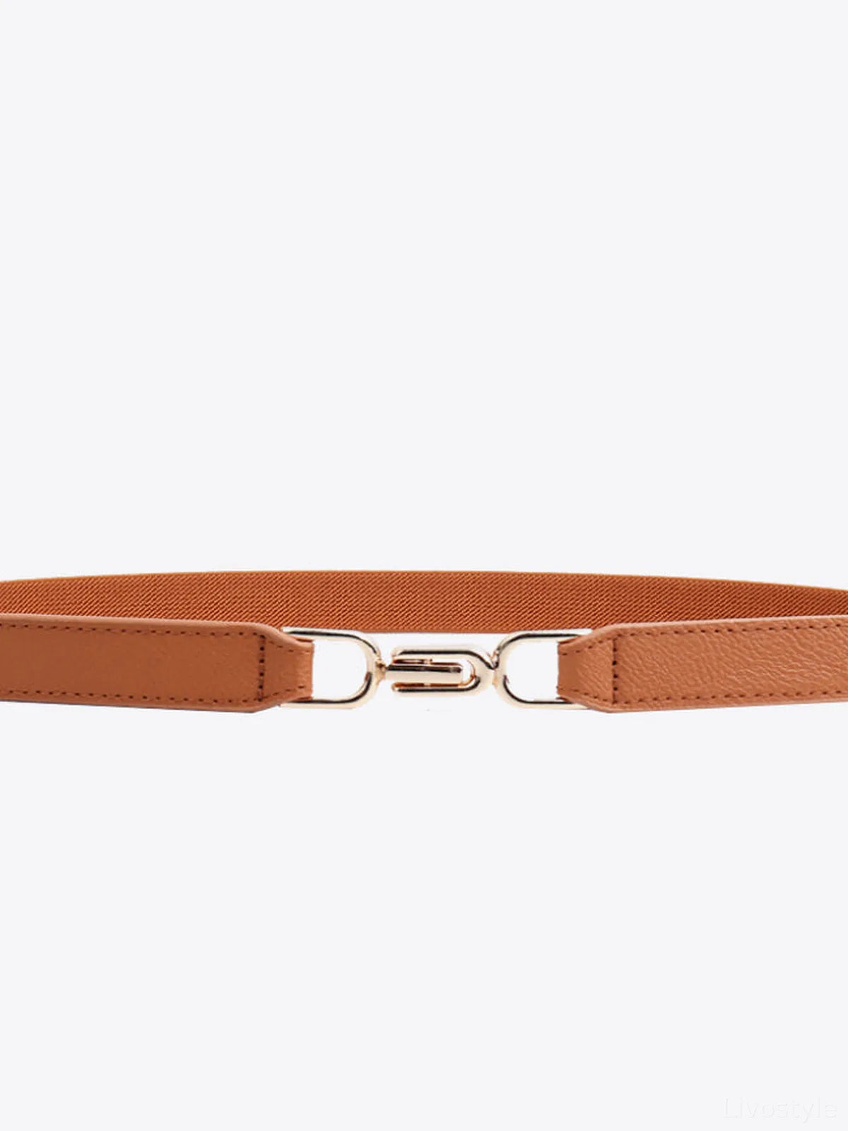 Leather Trim Alloy Buckle Elastic Belt — detail view — Livostyle