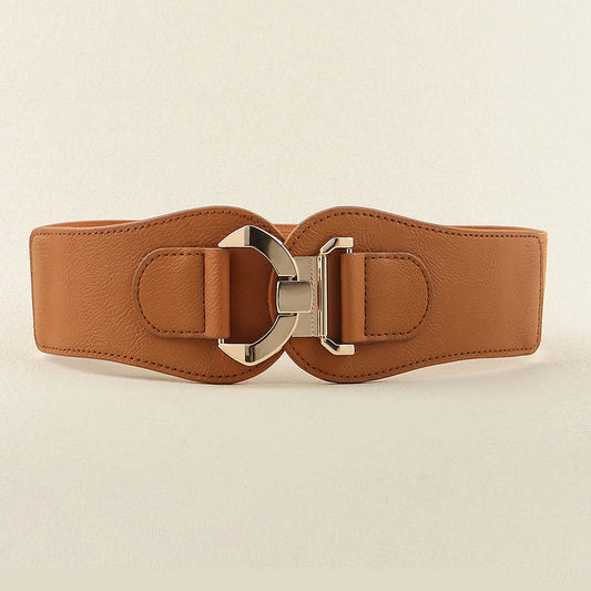 Faux Leather Cinch Alloy Buckle Elastic Belt — square view — Livostyle