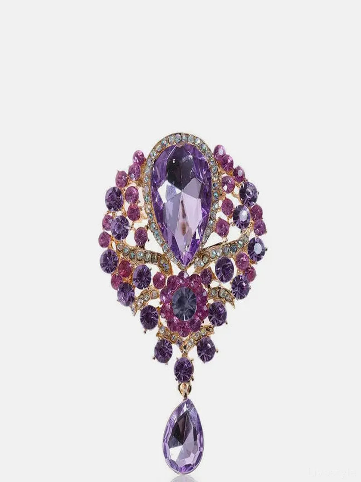 Alloy Rhinestone Teardrop Brooch — detail view — Livostyle
