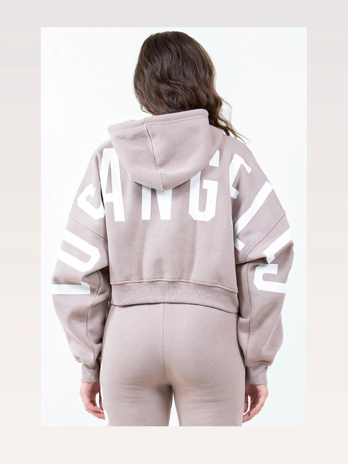 Stylish Graphic Letter Cropped Hoodie with Long Sleeves & Dr — styled showcase — Livostyle