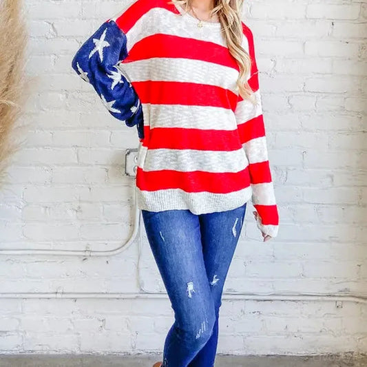Patriotic American Flag Long Sleeve Sweater - Cozy & Stylish — square view — Livostyle