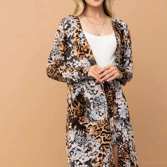 Animal Print Kimono and Shorts Set — square view — Livostyle