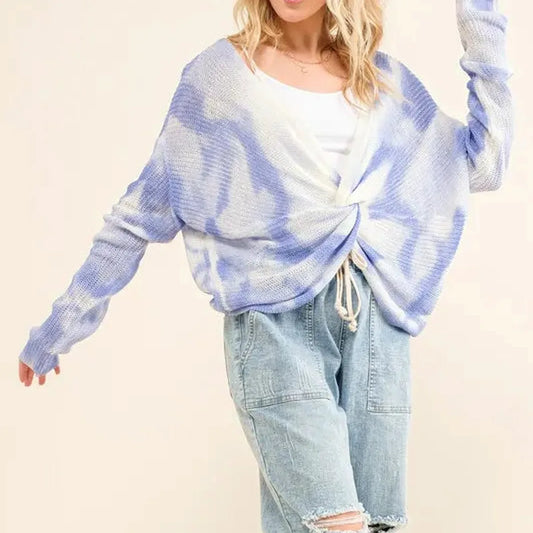 Stylish Blue Tie Dye Twisted Sweater: Perfect for Casual Chi — square view — Livostyle