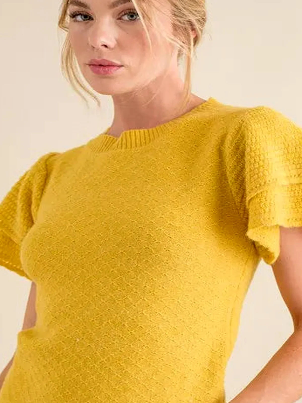 Chic Double Layered Ruffle Sleeve Sweater Top for a Trendy L — detail view — Livostyle