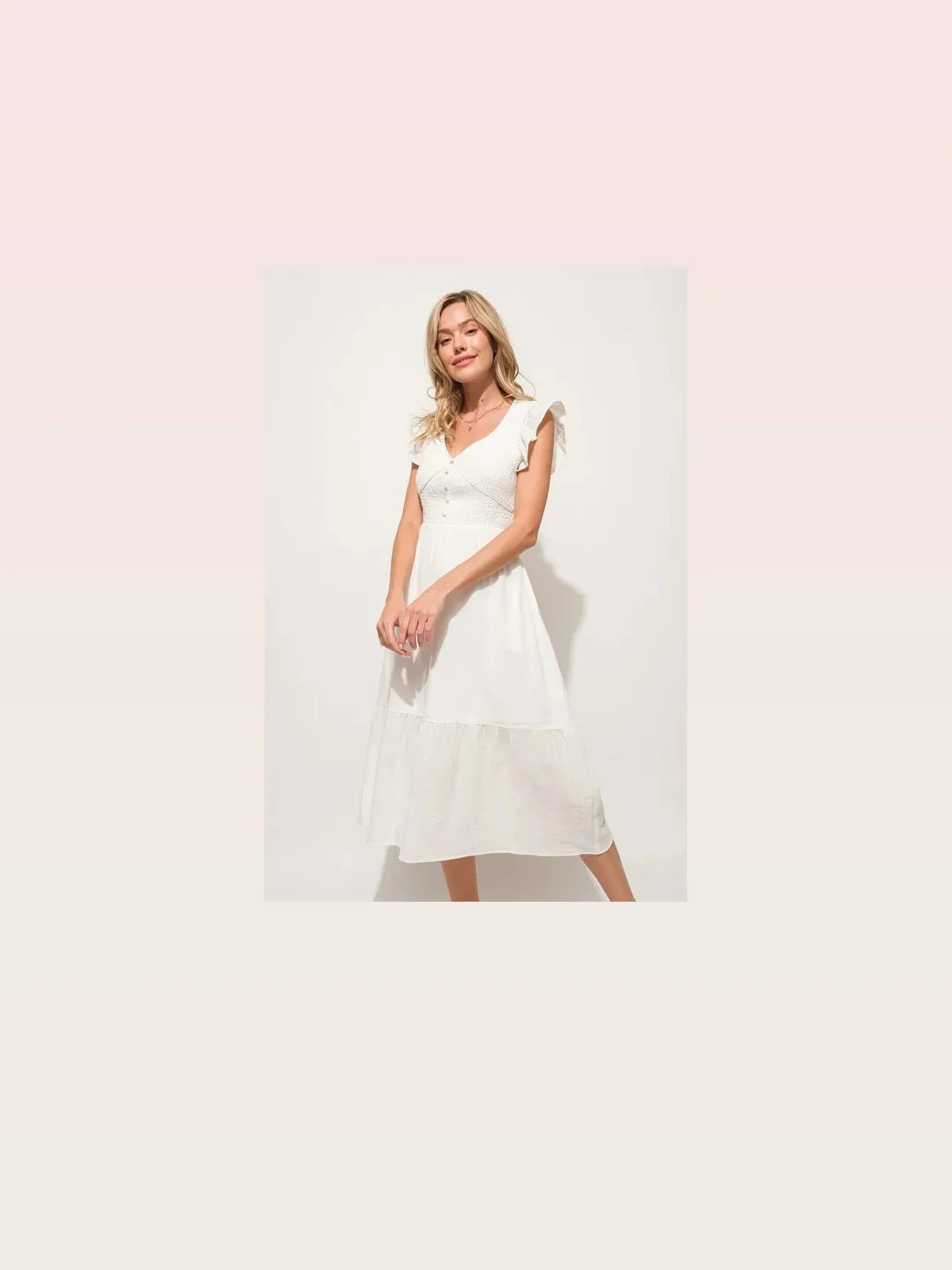 Ruffle Sleeve Smocked Midi Dress with Tiered Skirt – photo 3