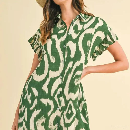 Chic Abstract Mini Dress with Frill Sleeves — square view — Livostyle