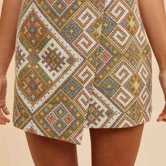 Ethic Woven Jacquard Wrap Mini Skirt — square view — Livostyle