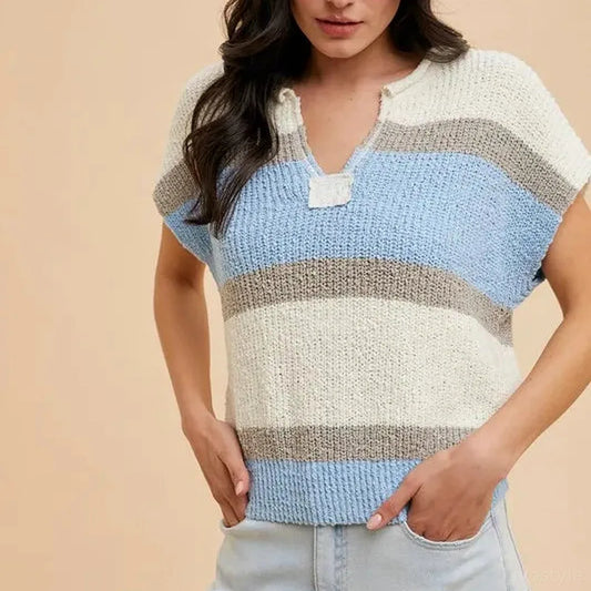 Chic & Cozy Color Block Textured Sweater — square view — Livostyle