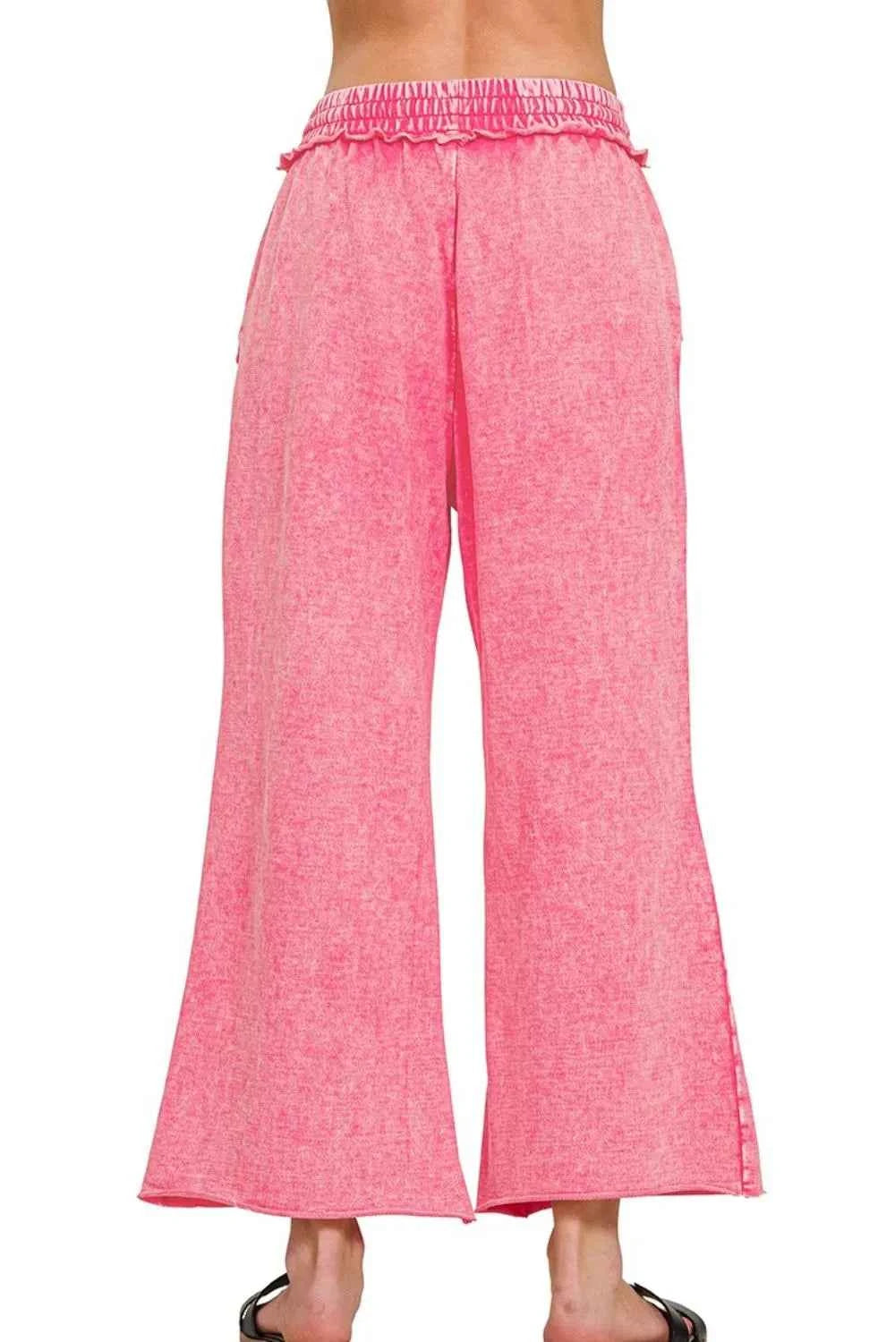 Zenana Washed French Terry Palazzo With Pockets