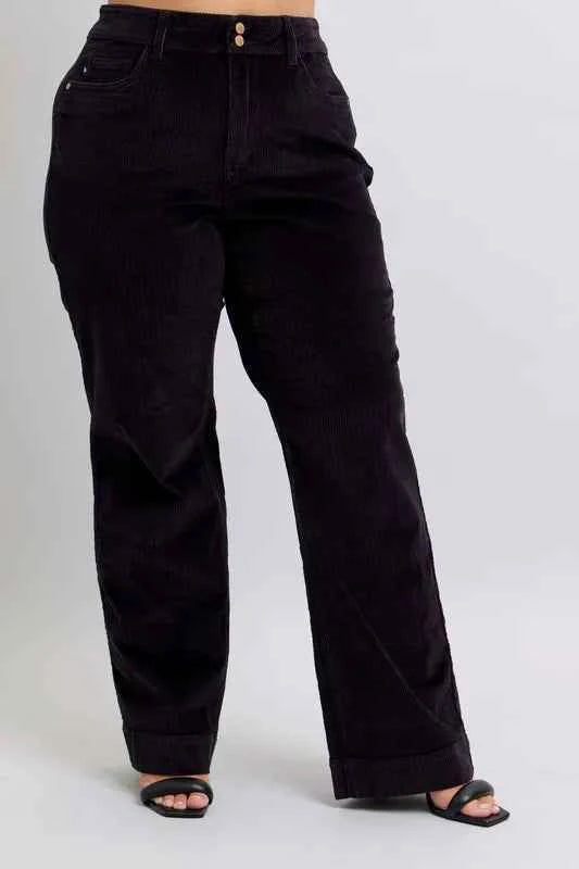 Judy Blue Full Size High Waist Corduroy Trouser Wide Plus Size