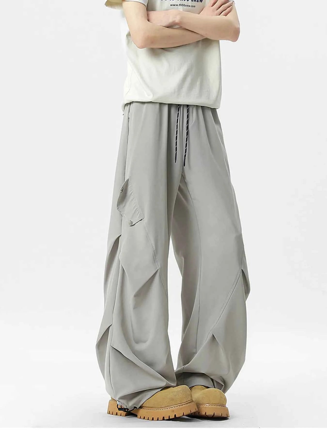 Men's Oversized Wide Leg Cargo Pants with Drawstring